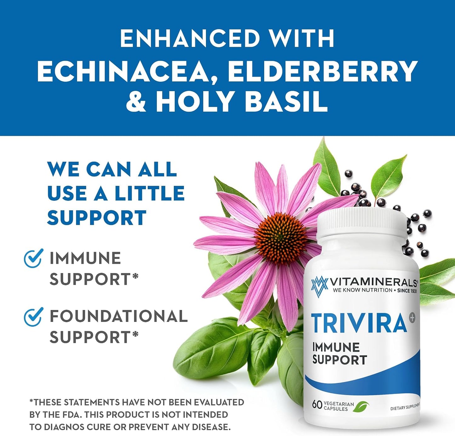 Vitaminerals® TRIVIRA | Vitamin C | Vitamin D3 | Zinc | Herbs | Prebiotics | 60 Vegetable Capsules - görsel 4