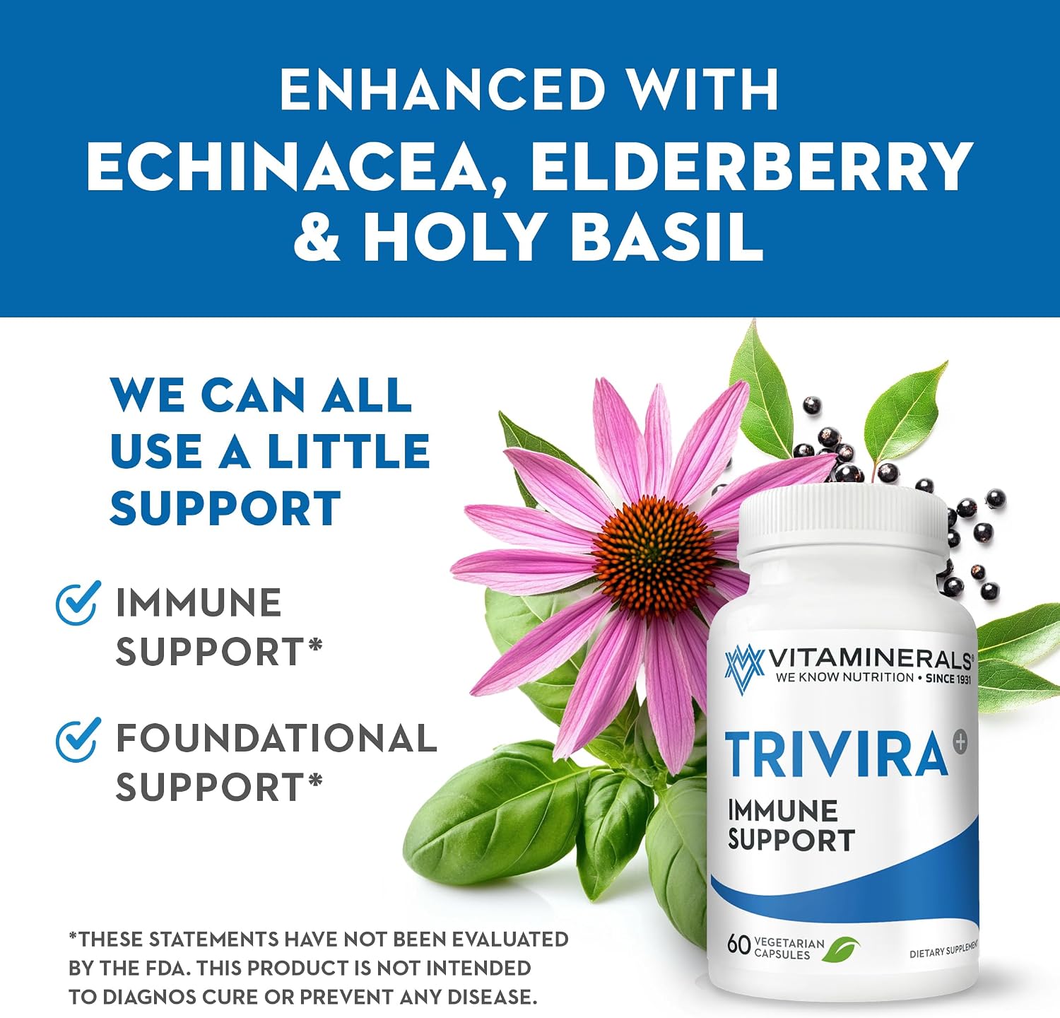 Vitaminerals® TRIVIRA | Vitamin C | Vitamin D3 | Zinc | Herbs | Prebiotics | 60 Vegetable Capsules - görsel 4