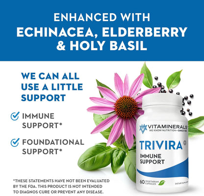 Vitaminerals® TRIVIRA | Vitamin C | Vitamin D3 | Zinc | Herbs | Prebiotics | 60 Vegetable Capsules