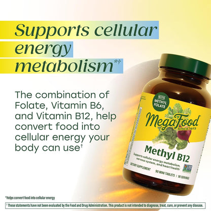 MegaFood Methyl B12 - Vegan - Methyl Folate, Vitamin B12 & B6 - 90 Tablets
