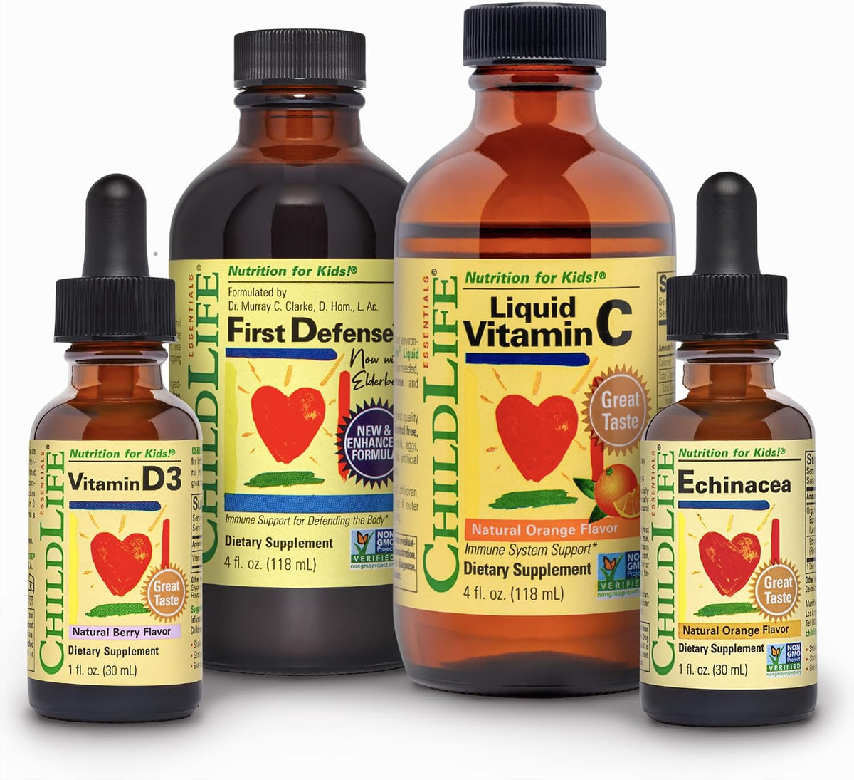CHILDLIFE ESSENTIALS Immune Support 4-Pack - Bundle of Liquid Vitamins & Minerals for Children, Infants and Toddlers, Includes Vitamin D3, Vitamin C, First Defence, Echinacea - görsel 1
