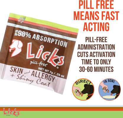Licks Skin & Allergy Support - Allergy Gel for Dogs - Omega 3 Fish Oil, Turmeric & Vitamin C - Fish Flavour - 10 Sachets