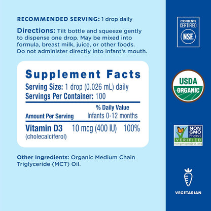 Mommy's Bliss Organic Baby Vitamin D Drops, 0.11 fl oz (Pack of 2)