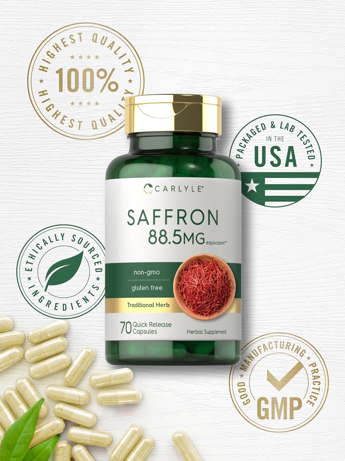 Carlyle Saffron Extract Supplement - 70 Capsules, Non-GM, Gluten-free - görsel 6