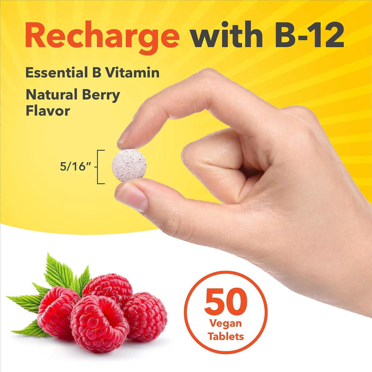 Sundance Vitamin B12 5000mcg Fast Dissolve Tablets, Methylcobalamin, Natural Berry Flavour, 50 Tablets - görsel 6