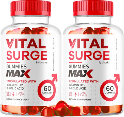 Vital Surge for Men - Max Strength 1050 mg - VitalSurge Supplement Support Gummy Advanced Formula - Premium Vitamin Gummies (2 Pack, 120 Gummies)