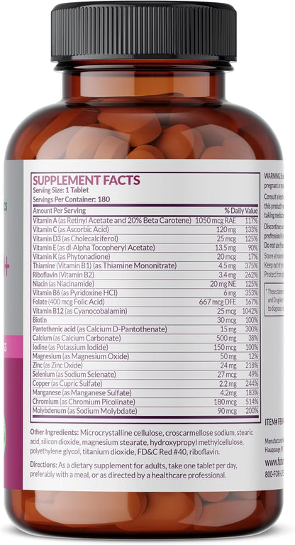 Futurebiotics Women's 50+ Multivitamin Once Daily Multivitamin for Active Women Over 50, Non-GM, 180 Tablets