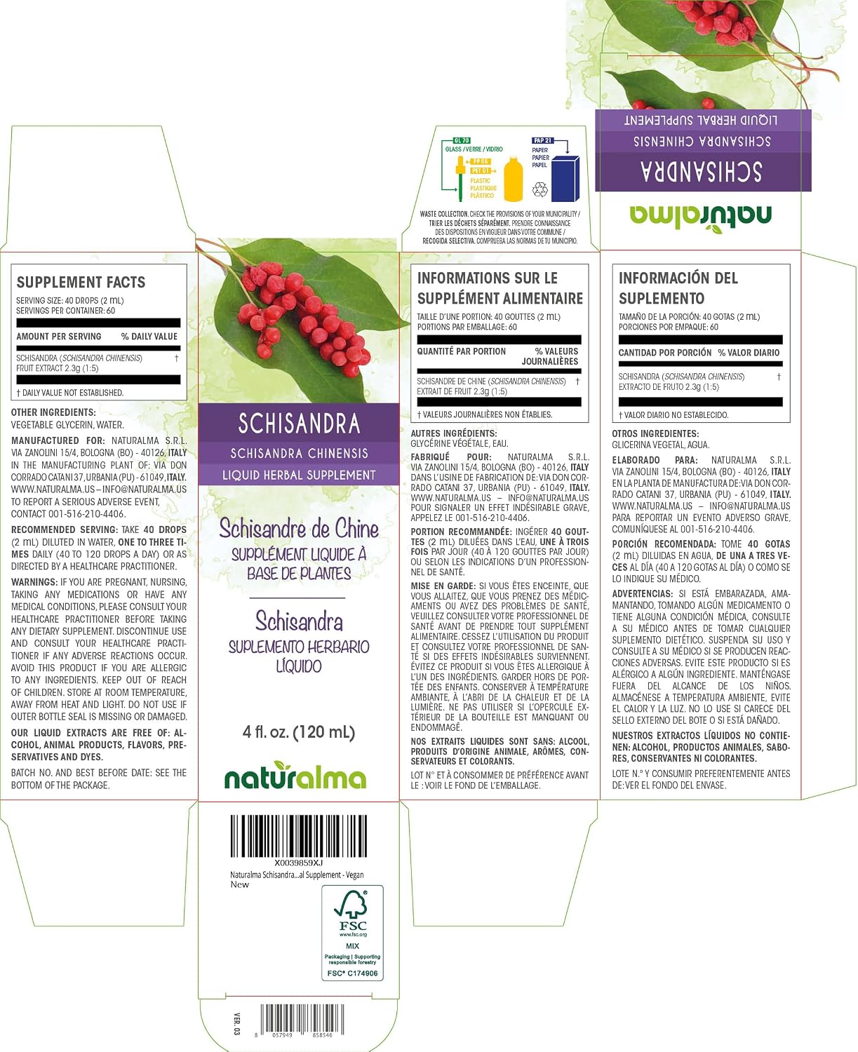 Naturalma Schisandra (Schisandra chinensis) Alcohol-Free Tincture - 118 ml - Vegan Liquid Extract - görsel 2