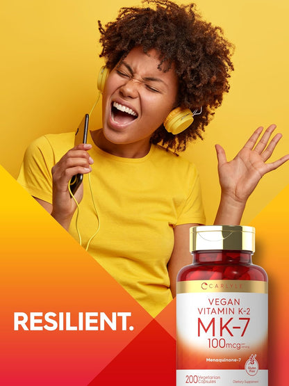 Carlyle MK-7 Vitamin K2 100 mcg | 200 Capsules | Vegan, Non-GMO & Gluten-free Food Supplement