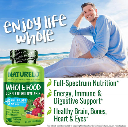 NATURELO Men's Multivitamin - Whole Food Supplement with Vitamins and Minerals, 240 Vegetarian Capsules