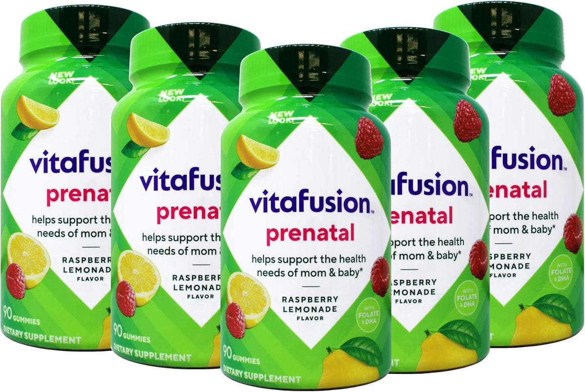 Vitafusion PreNatal Dietary Supplement, Lemon & Raspberry Lemonade Flavours, 90 Gummies (Pack of 5) - görsel 1