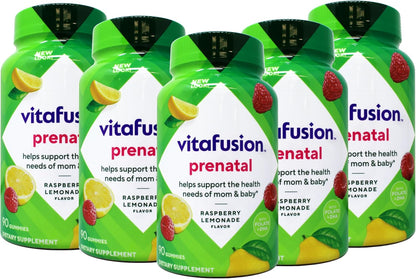 Vitafusion PreNatal Dietary Supplement, Lemon & Raspberry Lemonade Flavours, 90 Gummies (Pack of 5)