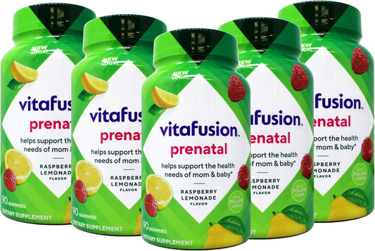 Vitafusion PreNatal Dietary Supplement, Lemon & Raspberry Lemonade Flavours, 90 Gummies (Pack of 5)