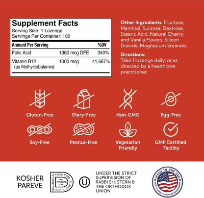 Zahler Energizer Vitamin B12 5000mcg – Natural Cherry Lozenges, 180 Lozenges