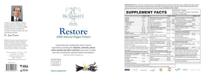 Dr. Tennant's Restore Vanilla Veggie Protein - Premium Plant-Based Nutritional Powder with Multivitamins & Omega 3s - 30 Day Supply