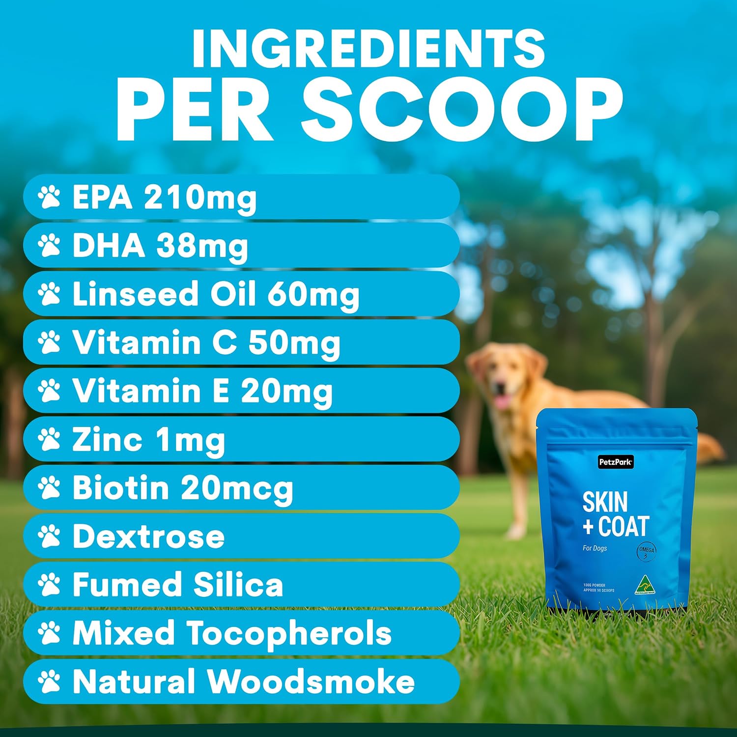 Petz Park Dog Skin and Coat Supplement – 90 Scoops, Omega‑3 for Dogs - görsel 6