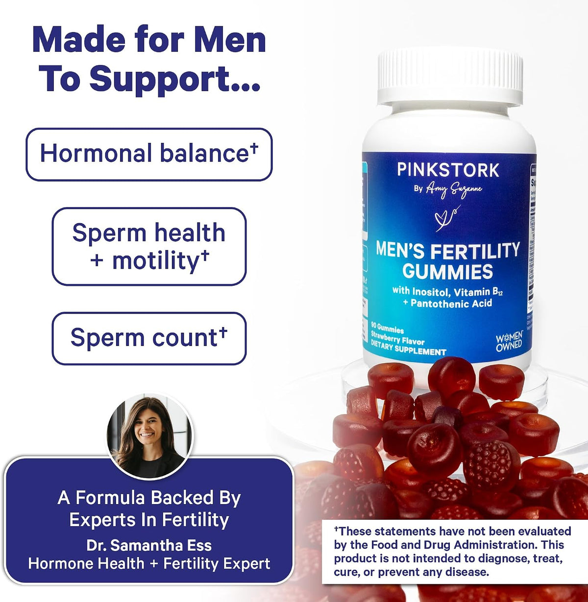 Blue Stork Fertility Supplement Gummies for Men – Male Prenatal Vitamins, Conception Support for Him – 90 Gummies - görsel 3