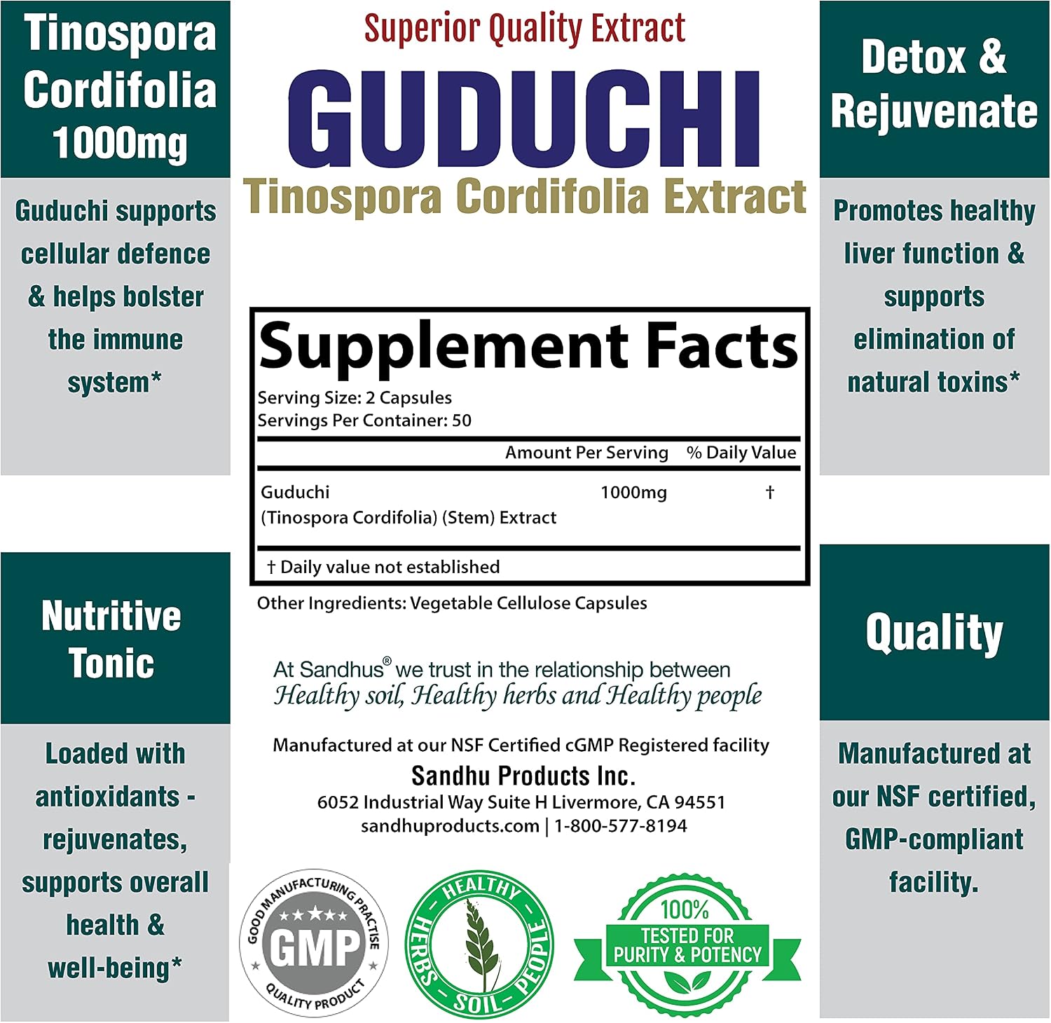 Sandhu's Guduchi (Tinospora Cordifolia) Giloy 100 Vegetarian Capsules 1000mg per Serving - görsel 3