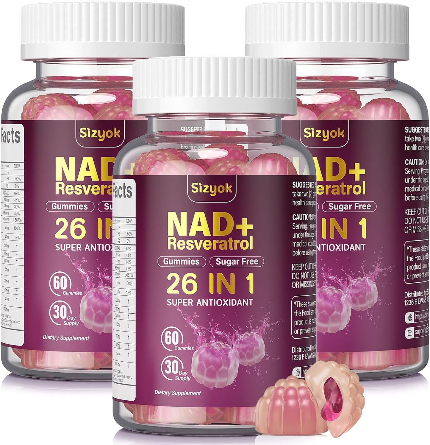 NAD Resveratrol Gummies for Women - Sugar-Free Multivitamin with Collagen, 3 Pack (180 Gummies) - görsel 1