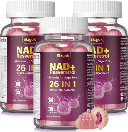 NAD Resveratrol Gummies for Women - Sugar-Free Multivitamin with Collagen, 3 Pack (180 Gummies)