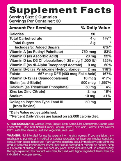 PINK Multivitamin Gummies for Women - Non-GMO, Gluten-Free, with Collagen & Biotin - Mixed Berry