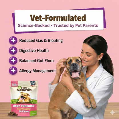 Pet Naturals Daily Probiotic Soft Chews for Dogs, Digestive and Immune Support Supplement, 1 Billion CFU per Chew, Duck Flavour, 60 Count
