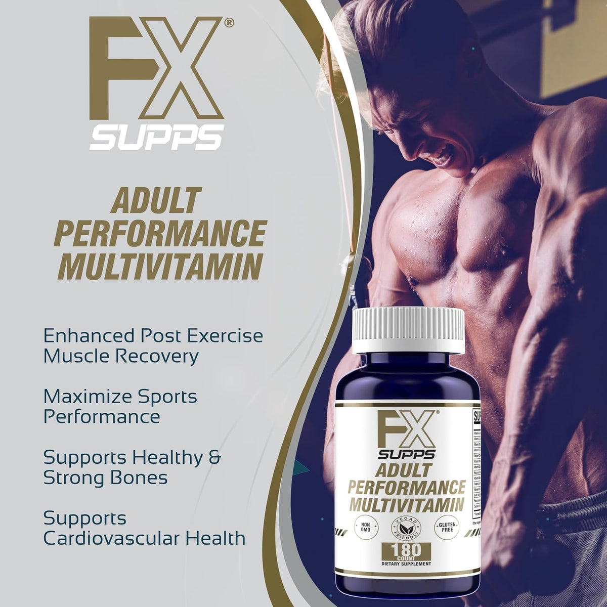FXSUPPS Performance Multivitamin with Amino Acids, Beta-Alanine and L-Carnitine, Enhanced Performance and Recovery, 180 Tablets – Made in USA - görsel 3