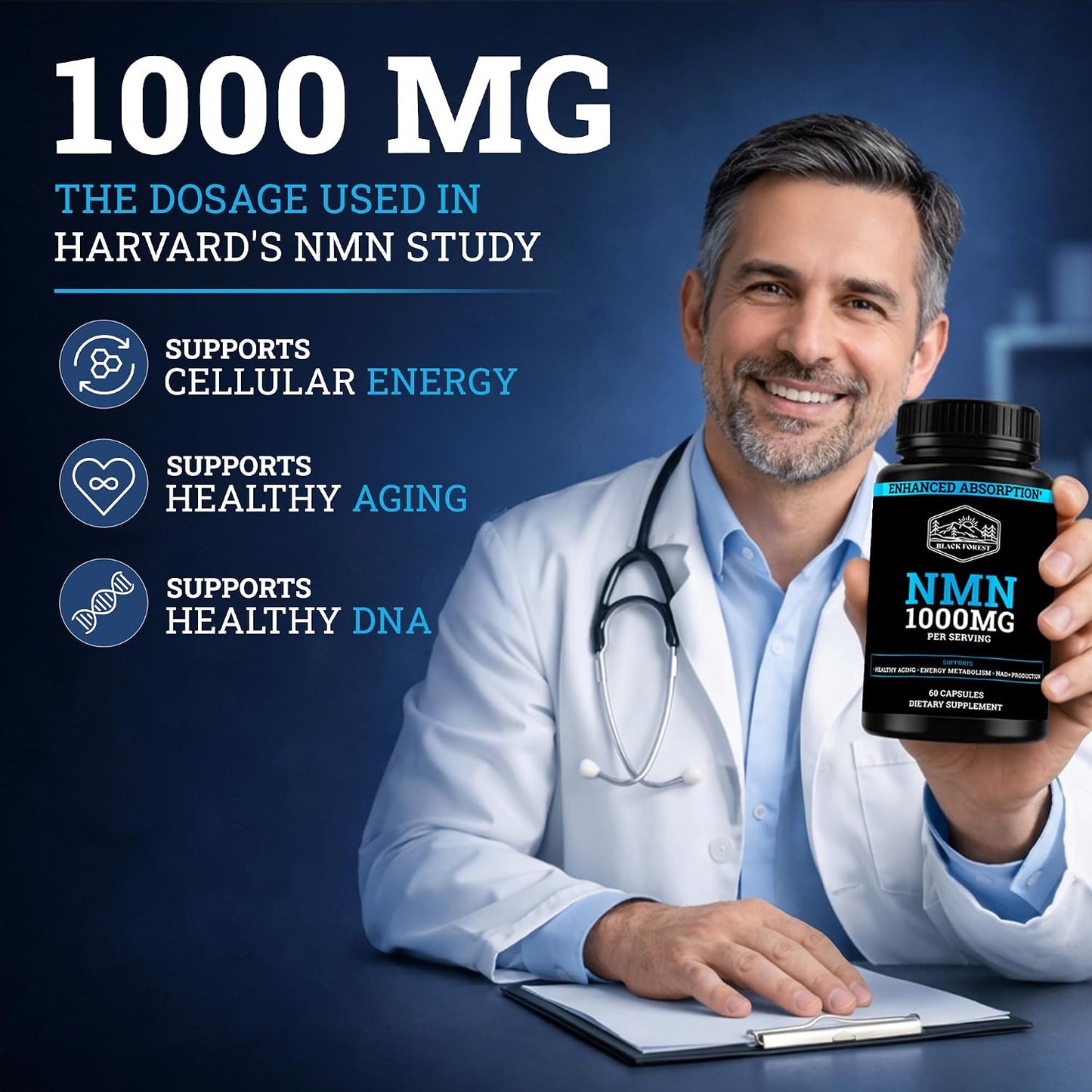 Black Forest NMN Supplement 1000mg (Nicotinamide Mononucleotide) 99% Pure, Stabilised Form, BioPerine® for Enhanced Bioavailability (60 Capsules) - görsel 4