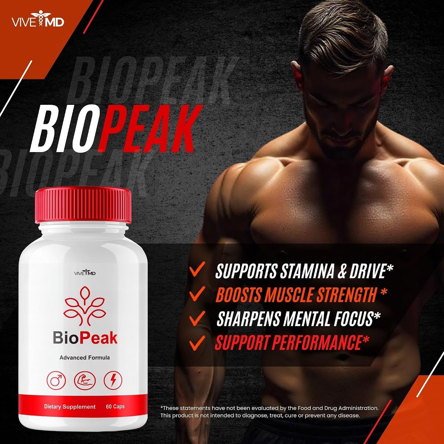 VIVE MD BioPeak Capsules - All-Natural Food Supplement for Maximum Strength and Vitality (2 Pack) - görsel 7