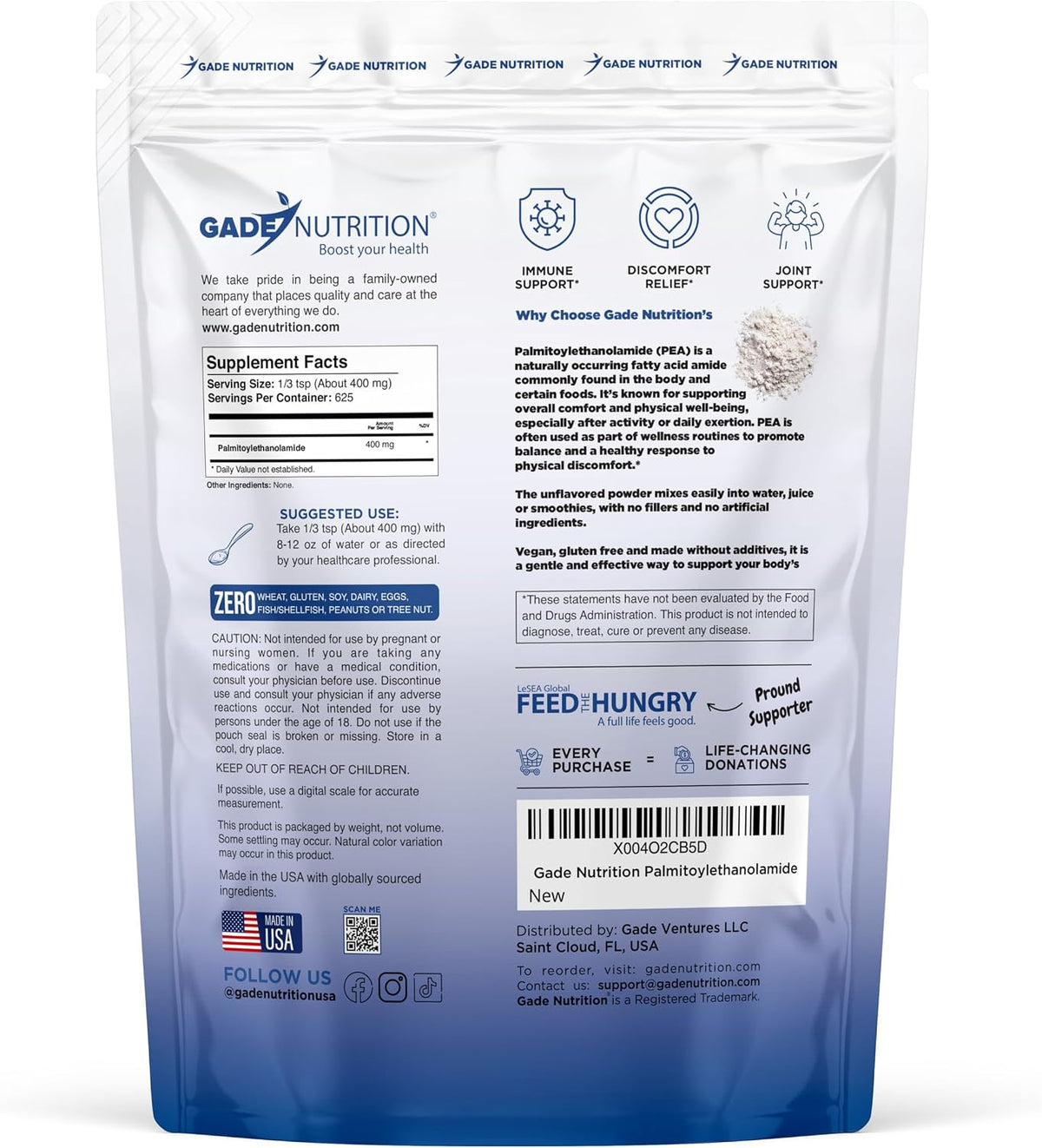 Gade Nutrition Palmitoylethanolamide (PEA) Powder - 250g - Non-GMO, Vegan, Made in USA - görsel 2