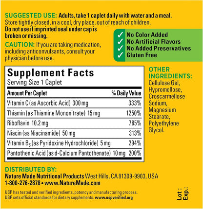 Nature Made B-Complex with Vitamin C Caplets, 100 Tablets