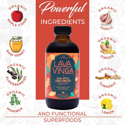 VINGA Lava Raw Apple Cider Vinegar Fire Cider with Moringa Oleifera, 8 oz (237 ml)