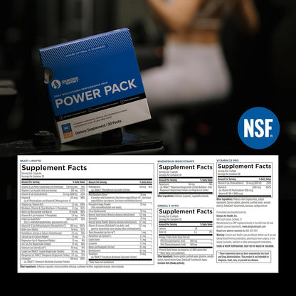 Designs for Sport Vitamin Packs - NSF Certified for Sport Power Pack with Daily Multivitamin, Fish Oil Omega-3, Magnesium Glycinate & Vitamin D3 + K (30 Sachets)