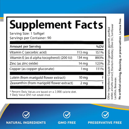 Lipotriad Visionary Eye Vitamins - 90 Capsules - Eye Health Supplement with Lutein & Zeaxanthin