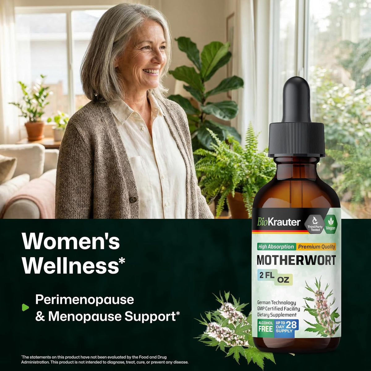 BIO KRAUTER® Perimenopause & Menopause Supplement – Vegan Motherwort Tincture, 60 ml - görsel 2
