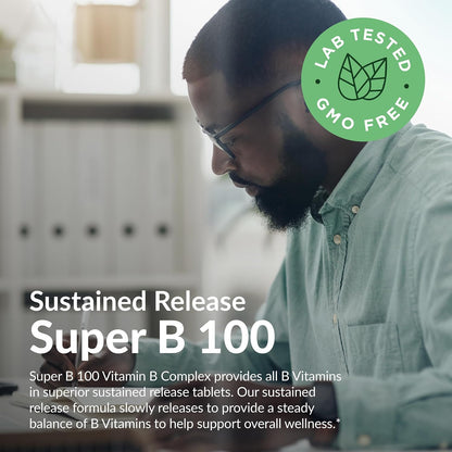 Futurebiotics Super B 100 Sustained Release Vitamin B Complex Non-GMO, 120 Vegetarian Tablets