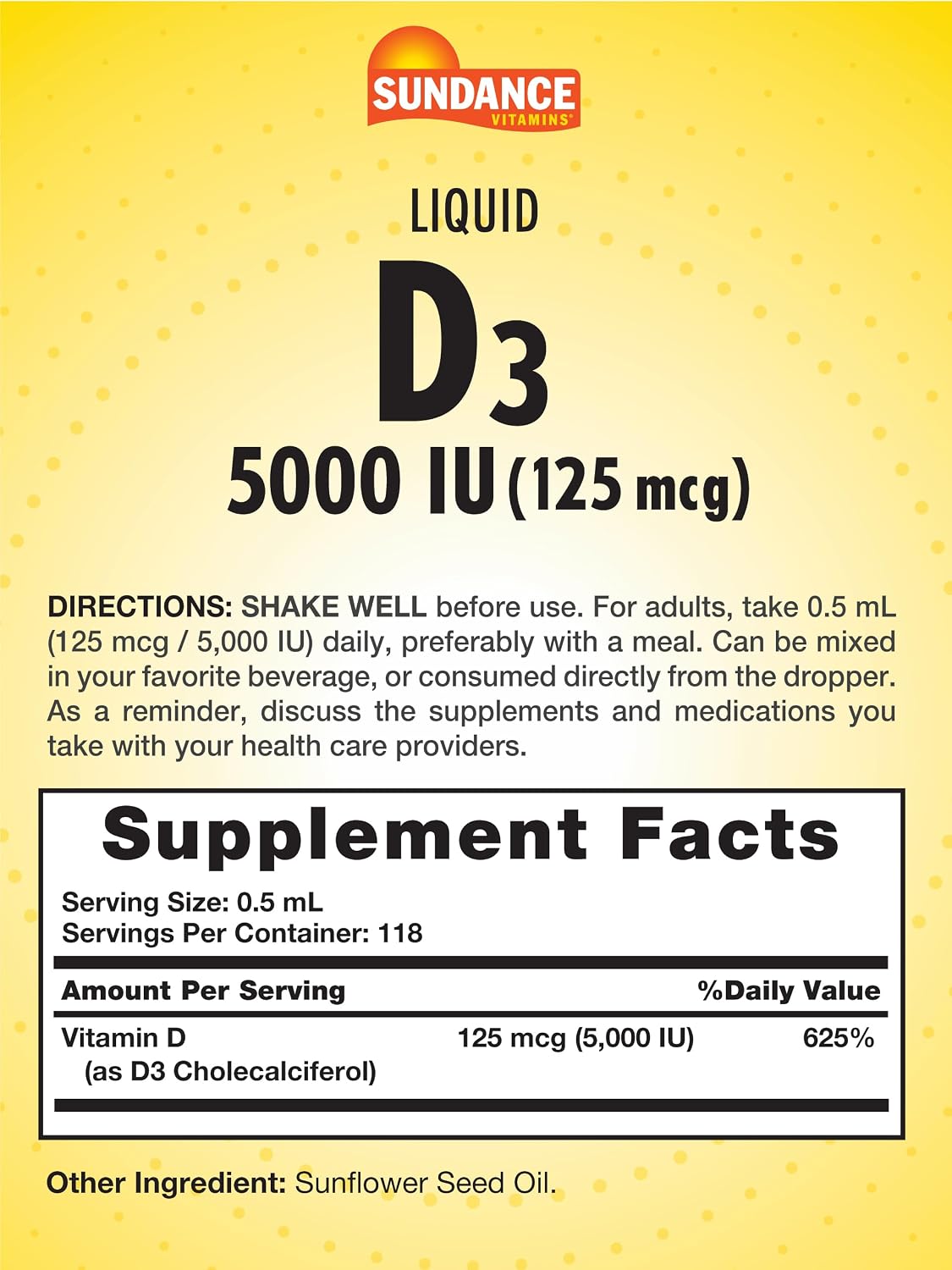 Sundance Liquid Vitamin D3 5000 IU - 59 ml, Vegetarian, Non-GMO, Gluten-free Food Supplement - görsel 2