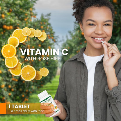 Zaytun Halal Vitamin C 500mg with Rose Hips & Bioflavonoids - Vegetarian, Gluten-Free - 60 Tablets (2-Month Supply)