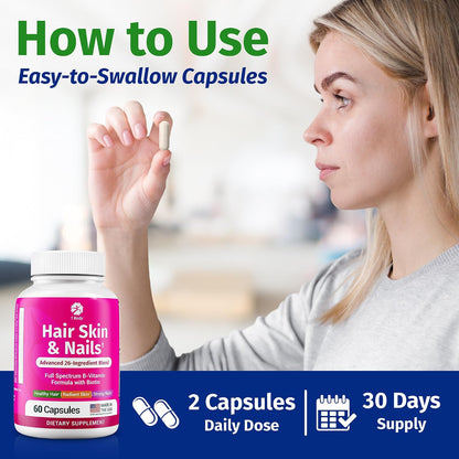1 Body Hair Skin & Nails with Biotin, Vegan Vitamins, 60 Capsules