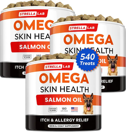 StrellaLab Omega-3 for Dogs - 360 Fish Oil Chews - Salmon Flavour