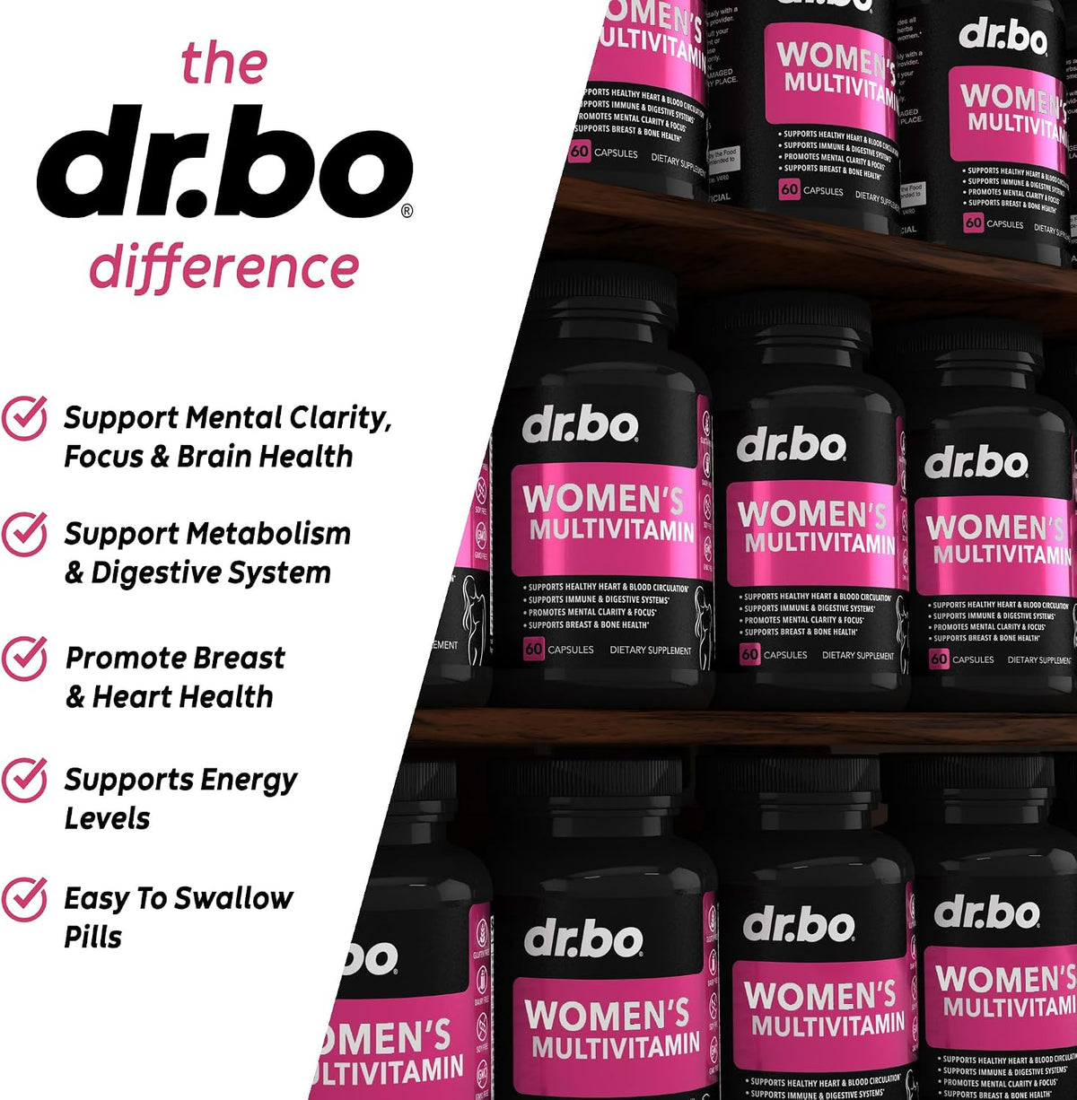 DR. BO Women's Multivitamin - Natural Daily Multivitamin with Magnesium & Zinc - Iron & Soya Free - görsel 4