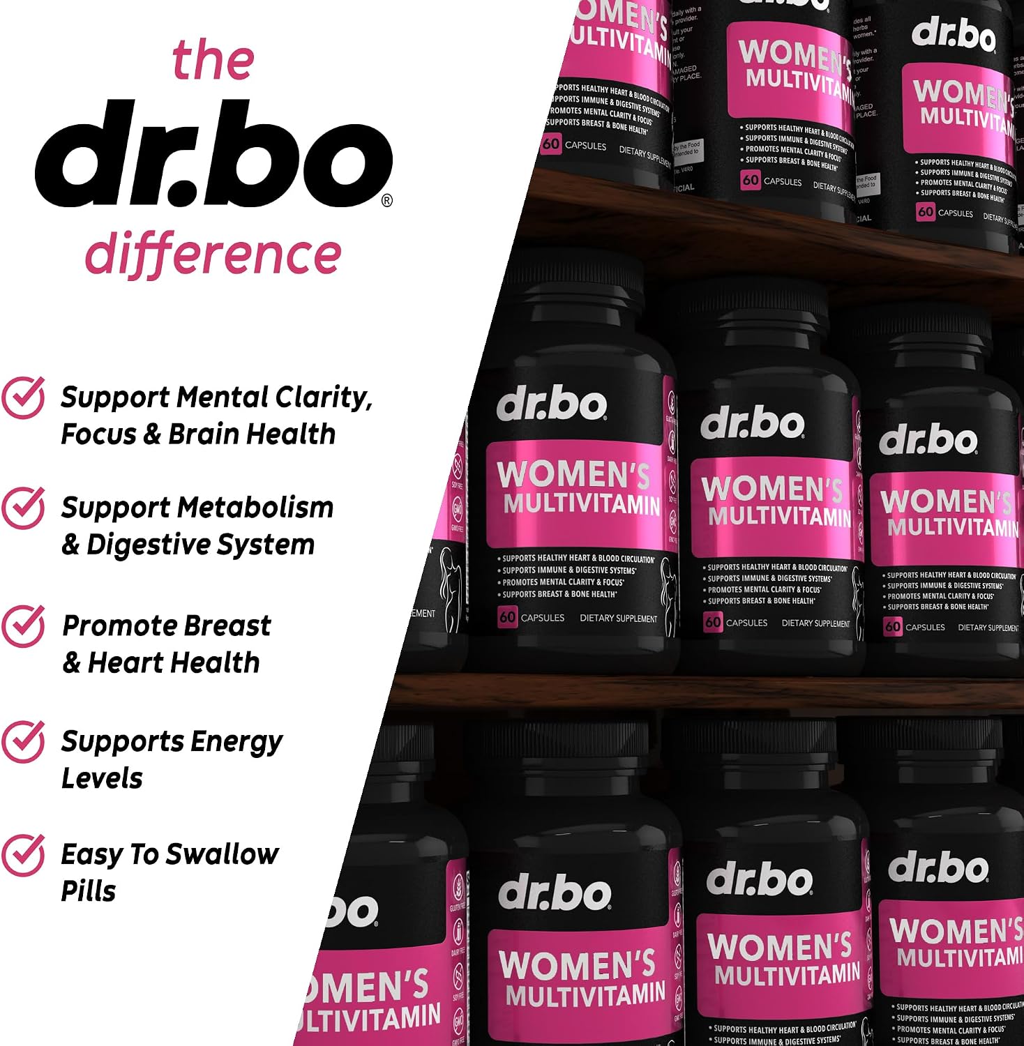 DR. BO Women's Multivitamin - Natural Daily Multivitamin with Magnesium & Zinc - Iron & Soya Free - görsel 4