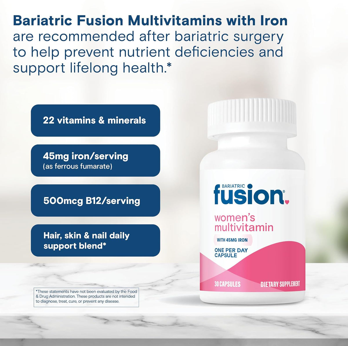 Bariatric Fusion Bariatric Multivitamin with Iron for Women – Hair, Skin & Nails Blend – 30 Capsules (1 Month) - görsel 5