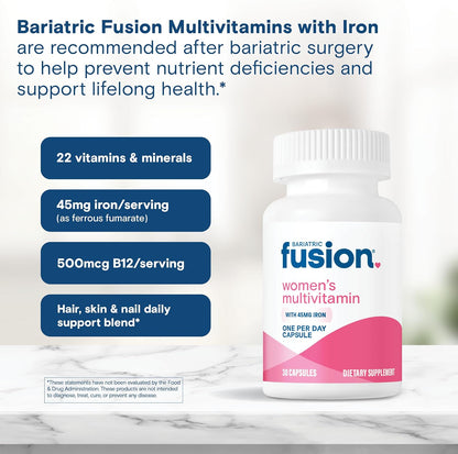 Bariatric Fusion Bariatric Multivitamin with Iron for Women – Hair, Skin & Nails Blend – 30 Capsules (1 Month)