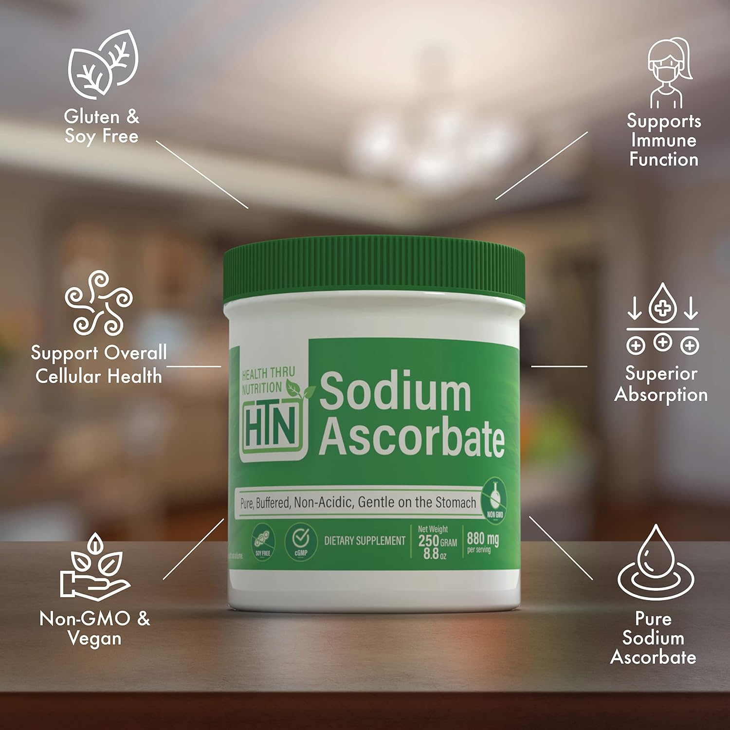 Health Thru Nutrition Sodium Ascorbate Vitamin C Powder, Pure Buffered Non-Acidic, 250g - görsel 3