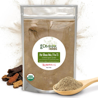 Organic Prepared He Shou Wu Powder (Fo-Ti Root) – Traditional Black Bean Cured Tonic, 113g (4oz)