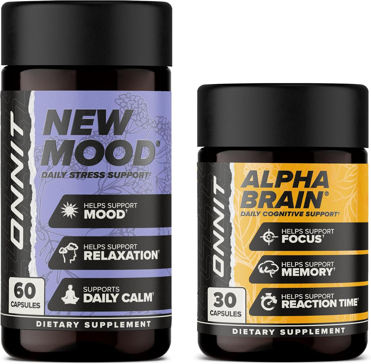 ONNIT Cognitive & Mood Support Bundle: Alpha Brain Nootropic Capsules (30) and New Mood Stress Support Capsules (60) - görsel 1