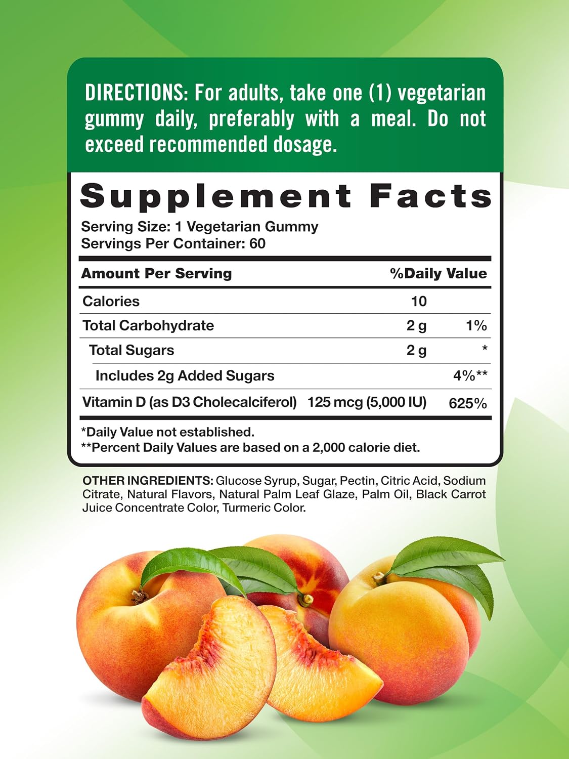 Nature's Truth Vitamin D3 Gummies - 5000 IU, 60 Count, Peach Flavour - görsel 2