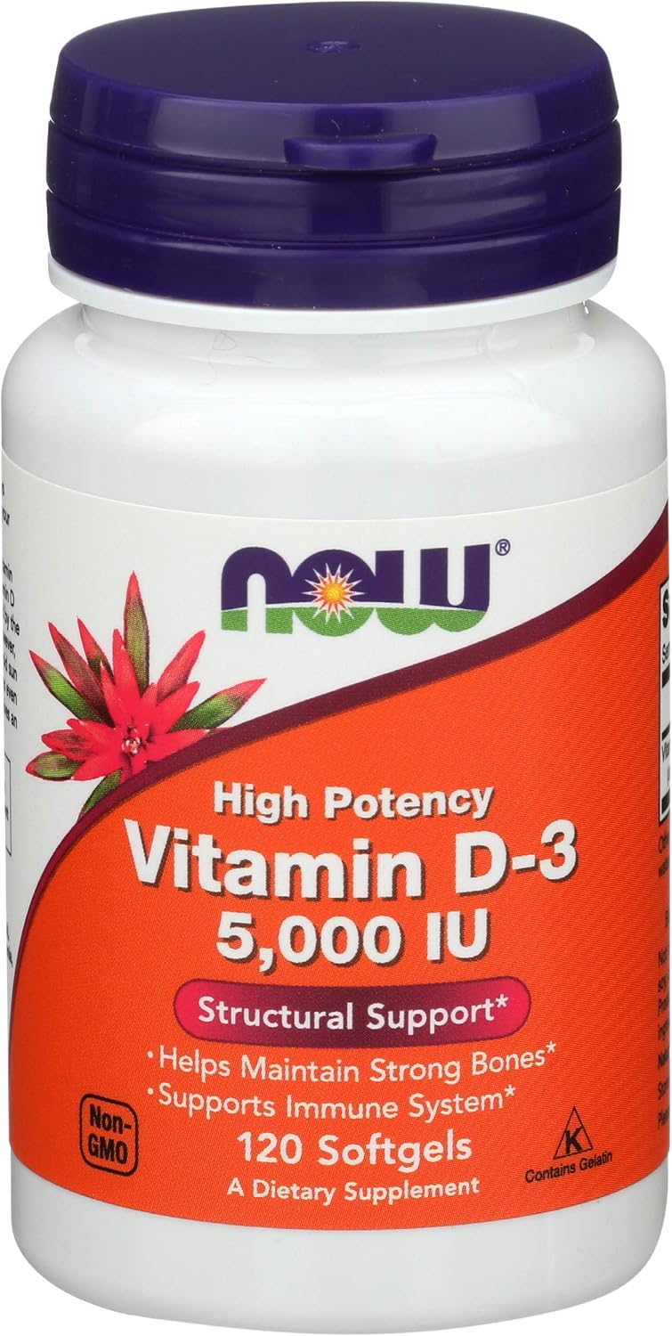 NOW Foods Vitamin D3 5000 IU – 120 Softgels (2 Pack) - görsel 1