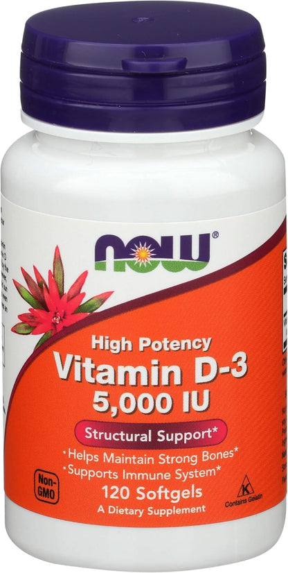 NOW Foods Vitamin D3 5000 IU – 120 Softgels (2 Pack)